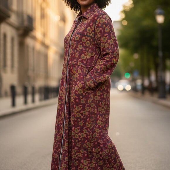 Natural Life Christa Midi Dress Floral Cranberry Cotton Boho NWT XL - Picture 2 of 10